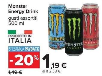 Carrefour Monster Energy Drink gusti assortiti 500 ml offerta