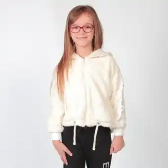 American rap - felpa pelliccetta panna con zip e cappuccio