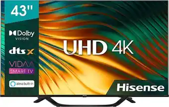 Hisense 43" uhd 4k 2022 43a67h, smart tv vidaa 5.0, hdr10+ decoding, dolby vision, va, controlli vocali alexa, tuner dvb-t...