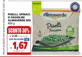 Il Gigante Piselli, spinaci o fagiolini almaverde bio 450g offerta
