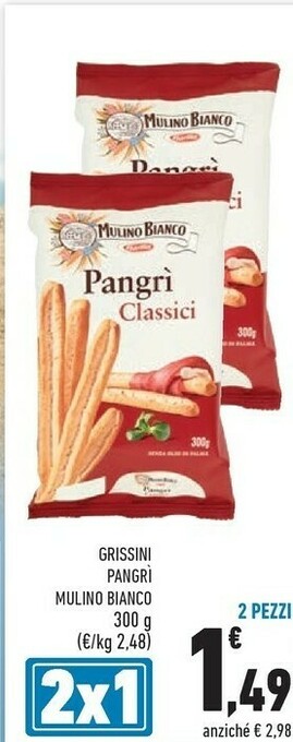Conad Mulino Bianco Friabili Grissini Classici 300 G(ml) offerta