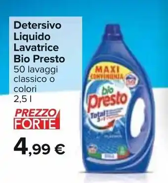 Carrefour Bio Presto Detersivo Liquido Lavatrice 50 lavaggi classico o colori 2,5 l offerta