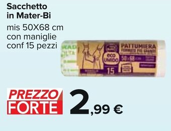 Carrefour Sacchetto in Mater-Bi mis 50x68 cm con maniglie conf 15 pezzi offerta