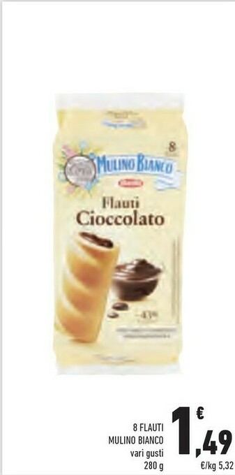 Conad Mulino Bianco Flauti Al Cioccolato 280 G(ml) offerta