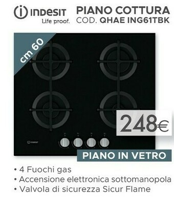 Mondo Convenienza Indesit ING 61T/BK Piano Cottura Nero Da Incasso 59 Cm Gas 4 Fornello(i) offerta