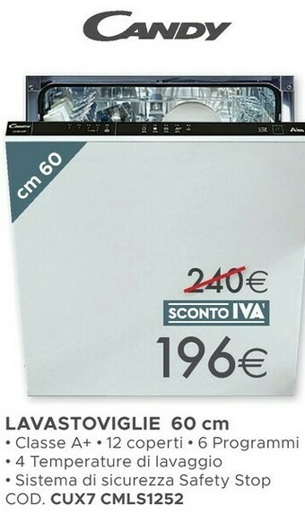Mondo Convenienza Candy Lavastoviglie Cod. CUX7 CMLS1252 offerta