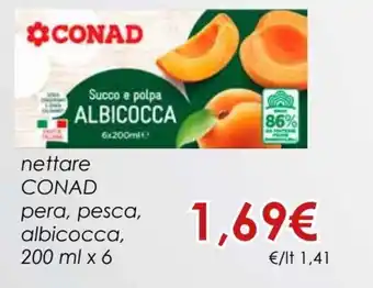 Conad Conad Nettare Pera, Pesca, Albicocca 200 ml x 6 offerta