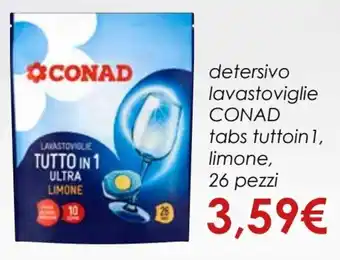 Conad Conad Detersivo Lavastoviglie Tabs Tutto in 1 Limone 26 pezzi offerta