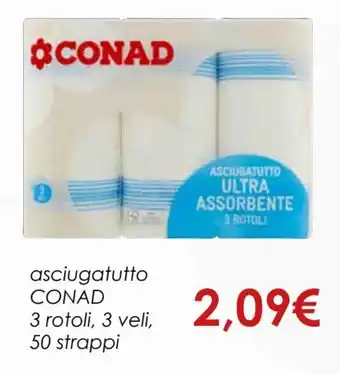 Conad Asciugatutto 3 Rotoli 3 Veli 50 Strappi