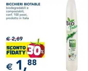 Esselunga Biotable Bicchieri Biodegradabili e Compostabili Conf. 100 Pezzi, Prodotto In Italia offerta