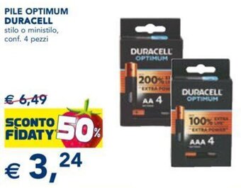 Esselunga Duracell Pile Optimum Stilo o Ministilo, Conf. 4 pezzi offerta