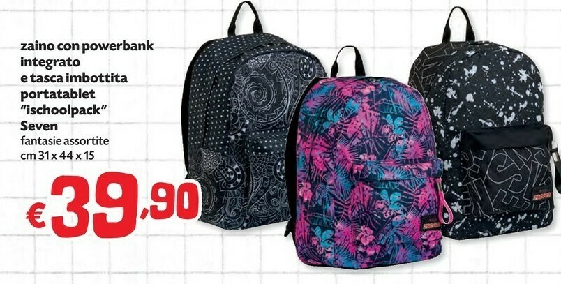 Seven Zaino Con Powerbank Integrato E Tasca Imbottita Portatablet  Ischoolpack offerta di Pam