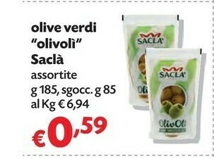 Pam Saclà Olivoli Verdi Snocciolate 185 G(ml) offerta