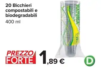Carrefour 20 Bicchieri compostabili e biodegradabili 400 ml offerta