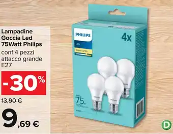 Carrefour Philips Lampadine Goccia Led 75Watt 4 pezzi offerta