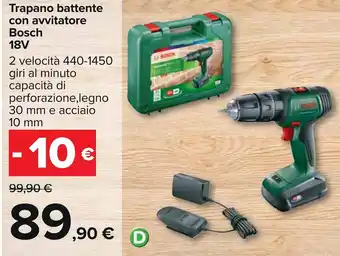Carrefour Bosch Trapano battente con avvitatore 18V 30 mm e 10 mm offerta