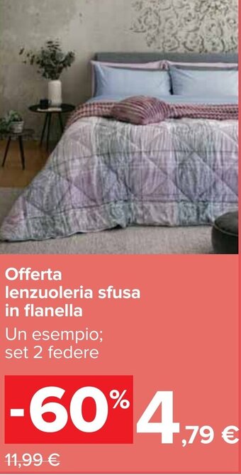 Offerta lenzuoleria sfusa in flanella set 2 federe