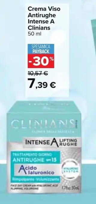 Carrefour Clinians Crema Viso Antirughe Intense A 50 ml offerta