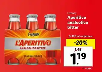 Lidl Freeway Aperitivo analcolico bitter 6x100 ml confezione offerta