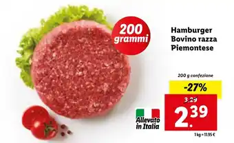 Lidl Hamburger Bovino razza Piemontese 200 g confezione offerta