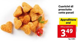 Lidl Cuoricini di prosciutto cotto panati 500 g confezione offerta