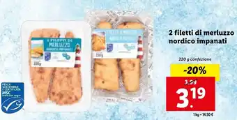 Lidl 2 filetti di merluzzo nordico impanati 220 g confezione offerta
