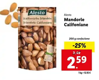 Lidl Alesto Mandorle Califoniane 200 g confezione offerta
