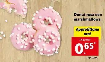 Lidl Nostro Pane Donut rosa con marshmallows 54 g pezzo offerta