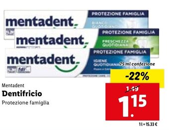 Lidl Mentadent Dentifricio 75 ml confezione offerta