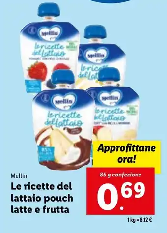 Lidl Mellin Le ricette del lattaio pouch latte e frutta 85 g confezione offerta