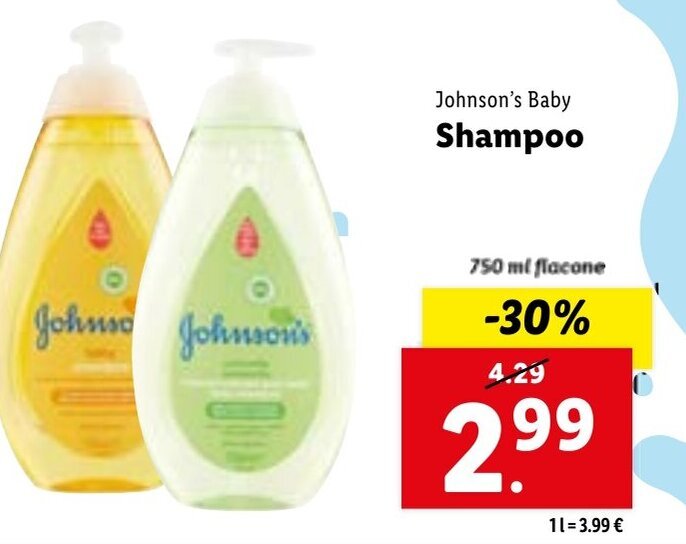 Johnson's Baby Shampoo 750 ml offerta di Lidl