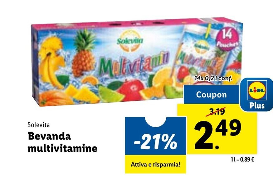 Solevita Bevanda multivitamine 14x 0,2 l conf. offerta di Lidl