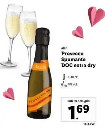 Lidl Allini Prosecco Spumante DOC extra dry 200 ml bottiglia offerta