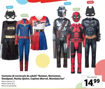 Lidl Costume di carnevale da adulti "Batman, Batwoman, Deadpool, Harley Quinn, Capitan Marvel, Mandalorian" S-L/M-L offerta