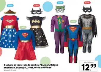 Costume di carnevale da bambini "Batman, Batgirl, Superman, Supergirl, Joker, Wonder Woman", misure: 2-10 anni