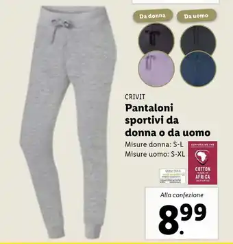 Lidl Crivit Pantaloni sportivi da donna o da uomo S-L/S-XL offerta