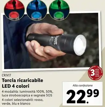 Crivit Torcia ricaricabile LED 4 colori