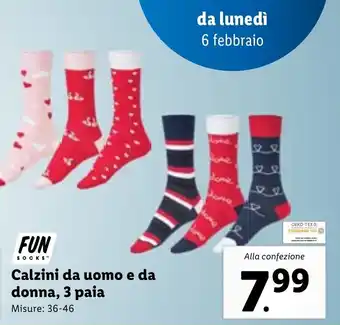 Lidl Fun Calzini da uomo e da donna, 3 paia, misure: 36-46 offerta