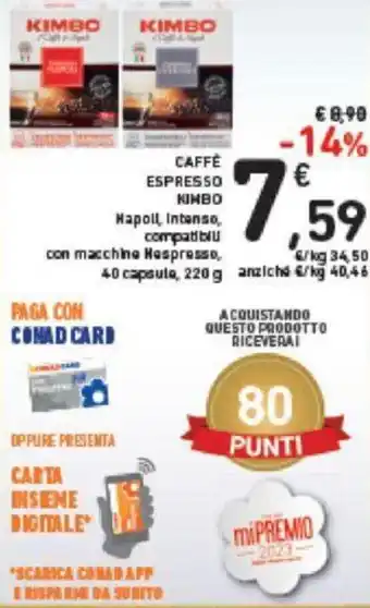 Conad Kimbo Caffè Espresso 40 capsule, 220 g offerta