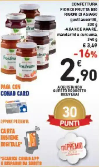 Conad Rigoni di Asiago Confettura Fior di Frutta Bio 330 g, 340 g offerta