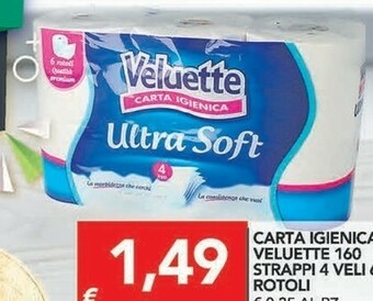 TuoDi Veluette Carta Igienica 160 Strappi 4 Veli 6 Rotoli offerta
