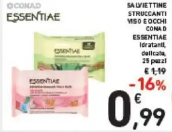 Conad Conad Essentiae Salviettine Struccanti Viso e Occhi 25 pezzi offerta