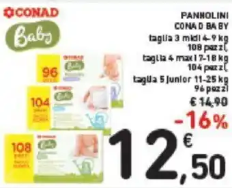 Conad Conad Baby Pannolini 108 pezzi/104 pezzi/96 pezzi offerta