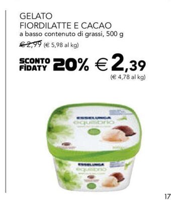 Esselunga Gelato Fiordilatte E Cacao a basso contenuto di grassi, 500 g offerta