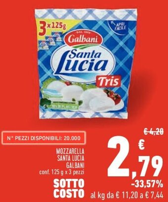 Conad Galbani Mozzarella Santa Lucia conf. 125 g x 3 pezzi offerta