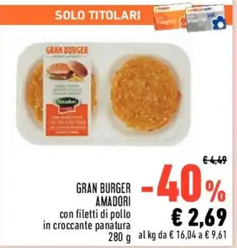 Conad Amadori Gran Burger con filetti di pollo in croccante panatura 280 g offerta