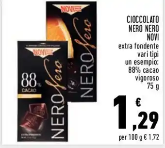 Conad Novi Cioccolato Nero Nero extra fondente 75 g offerta