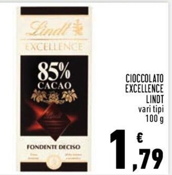 Conad Lindt Cioccolato Excellence vari tipi 100 g offerta