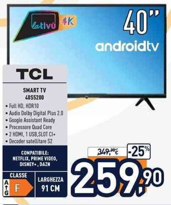 Unieuro TCL Smart TV 40S5200 offerta