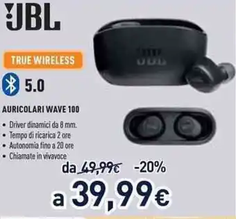 Unieuro JBL Auricolari Wave 100 offerta